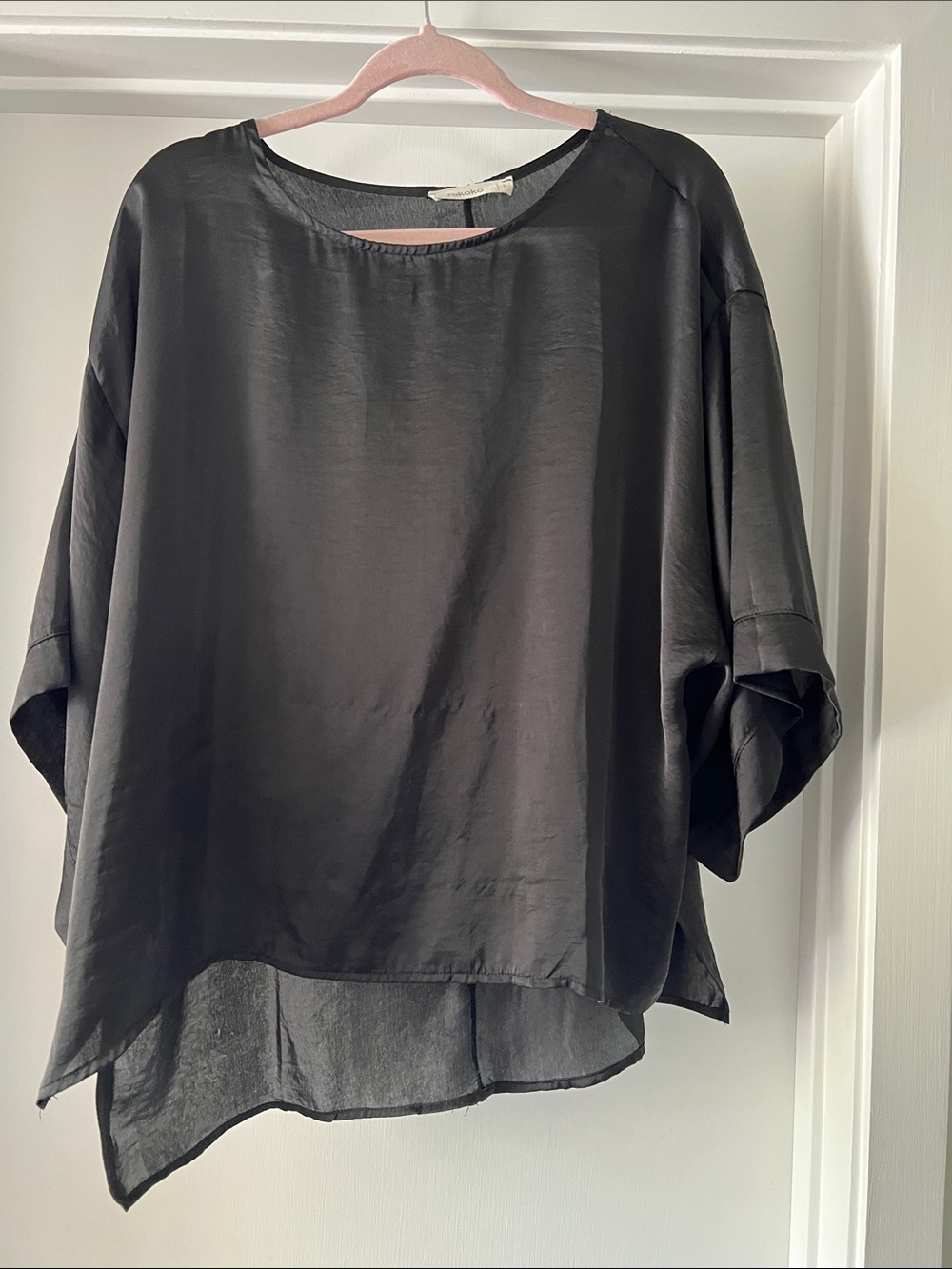 Relaxed Black Satin Boxy Blouse